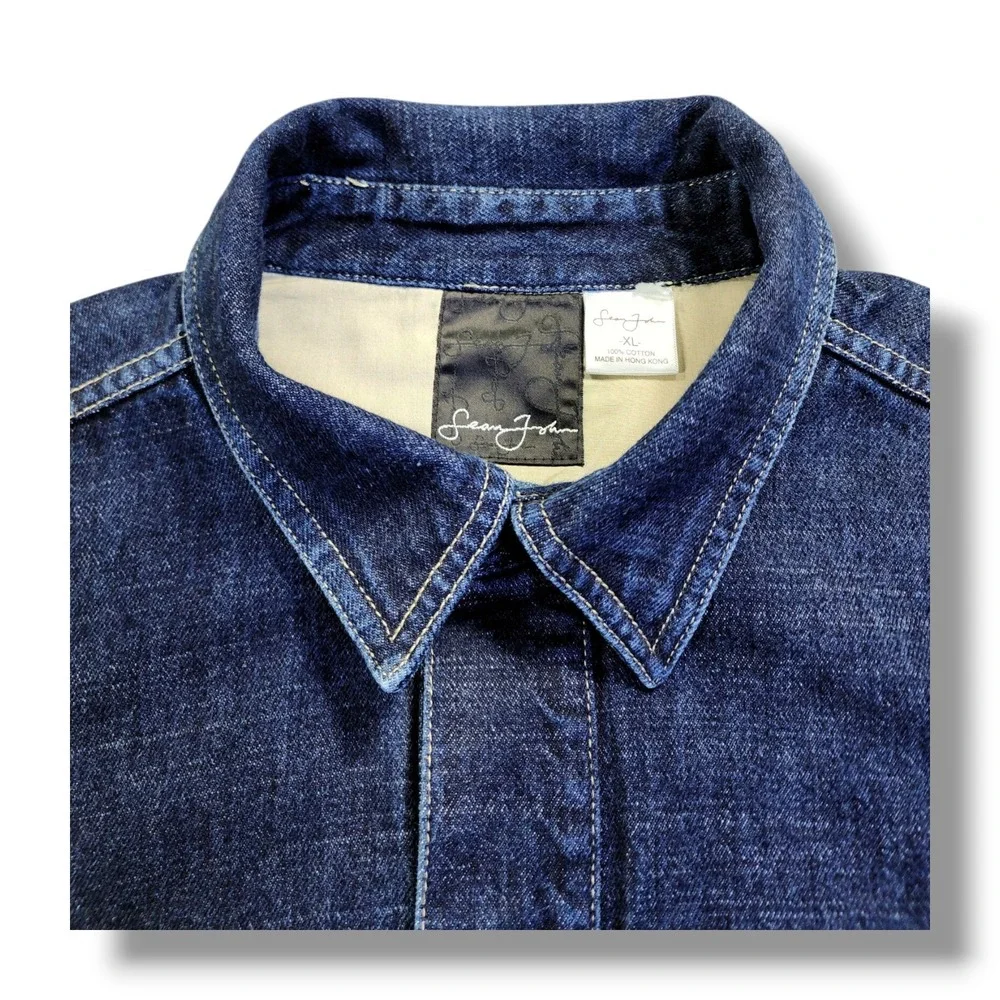 Vintage Sean John Collection Button Up Blue‎ Cotton Denim Y2K Jacket Men's XL